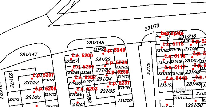 Helenín 5240, Jihlava na parcele st. 231/32 v KÚ Helenín, Katastrální mapa