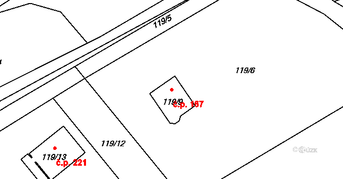 Provodín 167 na parcele st. 119/9 v KÚ Provodín, Katastrální mapa