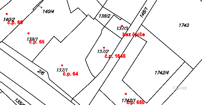 Holešov 1645 na parcele st. 137/2 v KÚ Holešov, Katastrální mapa
