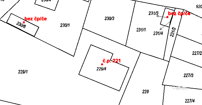 Poběžovice 221 na parcele st. 229/4 v KÚ Poběžovice u Domažlic, Katastrální mapa