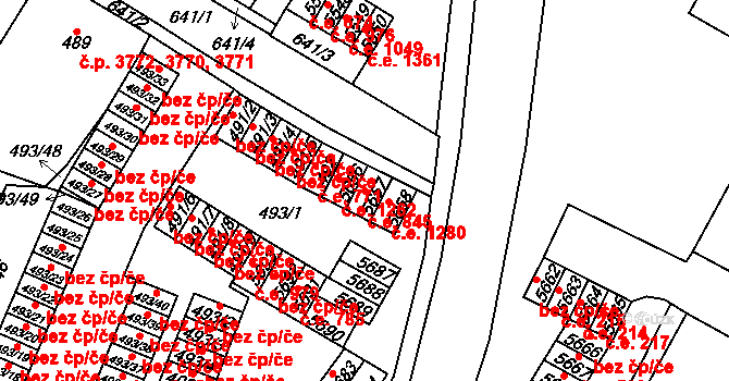 Chomutov 845 na parcele st. 5657 v KÚ Chomutov I, Katastrální mapa
