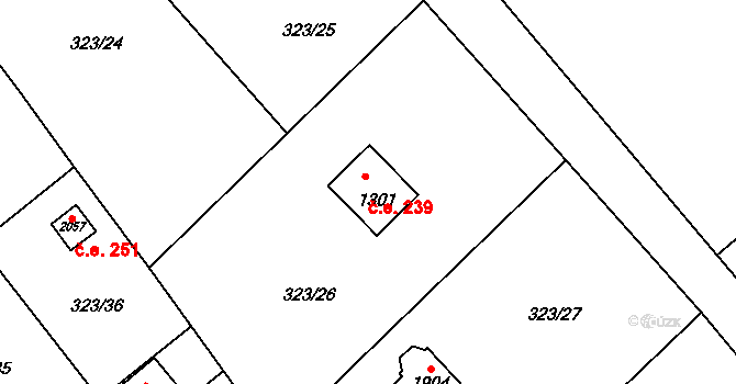 Kdyně 239 na parcele st. 1301 v KÚ Kdyně, Katastrální mapa