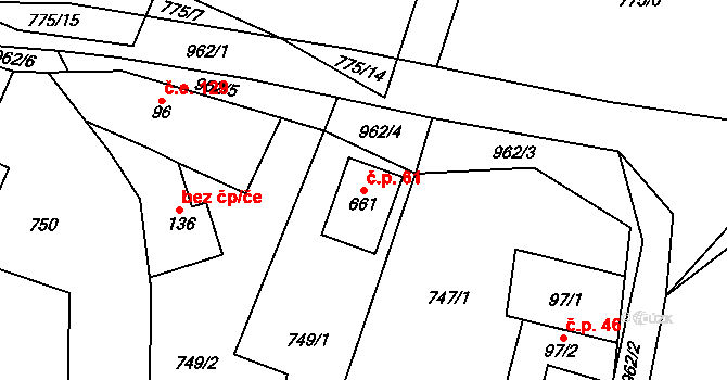 Halouny 61, Svinaře na parcele st. 661 v KÚ Svinaře, Katastrální mapa