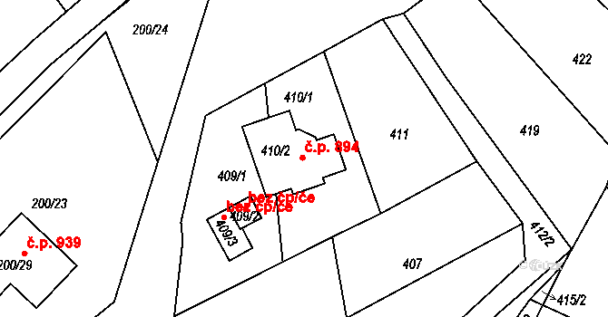 Libušín 894 na parcele st. 410/2 v KÚ Libušín, Katastrální mapa