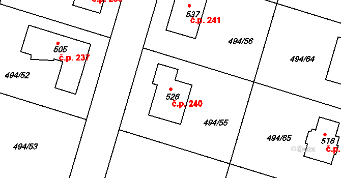 Sedlčánky 240, Čelákovice na parcele st. 526 v KÚ Sedlčánky, Katastrální mapa