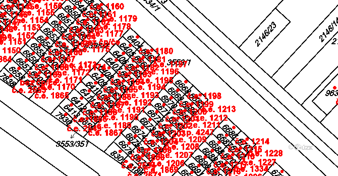 Hodonín 1199 na parcele st. 6669 v KÚ Hodonín, Katastrální mapa