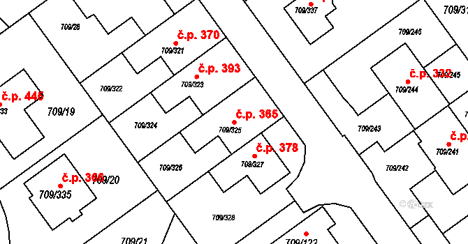 Popůvky 365 na parcele st. 709/325 v KÚ Popůvky u Brna, Katastrální mapa