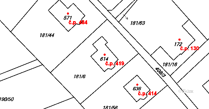 Horní Datyně 419, Vratimov na parcele st. 614 v KÚ Horní Datyně, Katastrální mapa