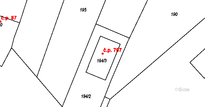 Božkov 707, Plzeň na parcele st. 194/3 v KÚ Božkov, Katastrální mapa