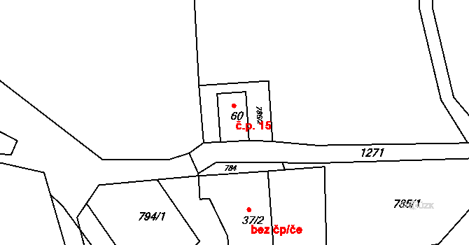Hlivín 15, Bystřice na parcele st. 60 v KÚ Kobylí, Katastrální mapa