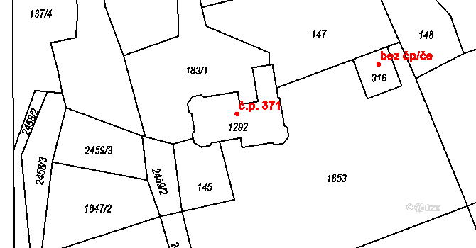 Hroznětín 371 na parcele st. 1292 v KÚ Hroznětín, Katastrální mapa