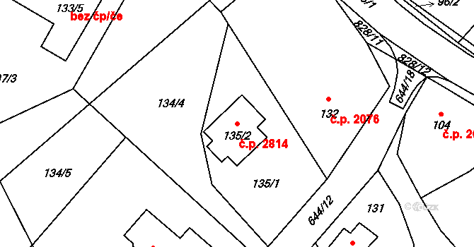 Rožnov pod Radhoštěm 2814 na parcele st. 135/2 v KÚ Hážovice, Katastrální mapa