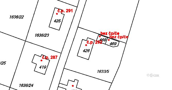 Horní Podluží 292 na parcele st. 426 v KÚ Horní Podluží, Katastrální mapa