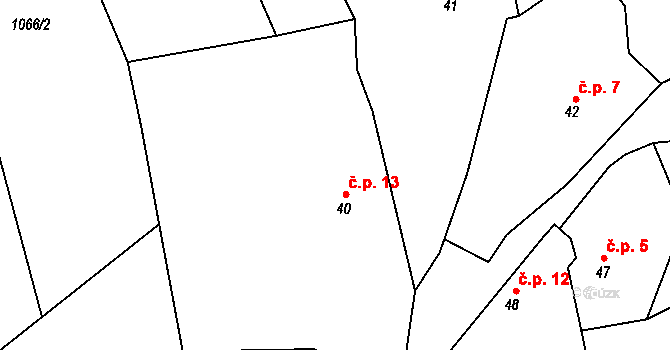 Radotín 13, Olbramovice na parcele st. 40 v KÚ Křešice u Olbramovic, Katastrální mapa