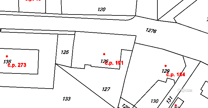 Neveklov 191 na parcele st. 126 v KÚ Neveklov, Katastrální mapa