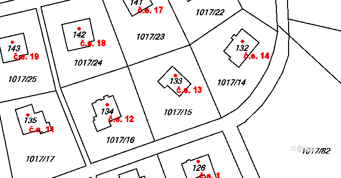 Kobylníky 13, Chotilsko na parcele st. 133 v KÚ Prostřední Lhota, Katastrální mapa