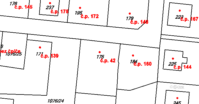 Prčice 42, Sedlec-Prčice na parcele st. 175 v KÚ Prčice, Katastrální mapa