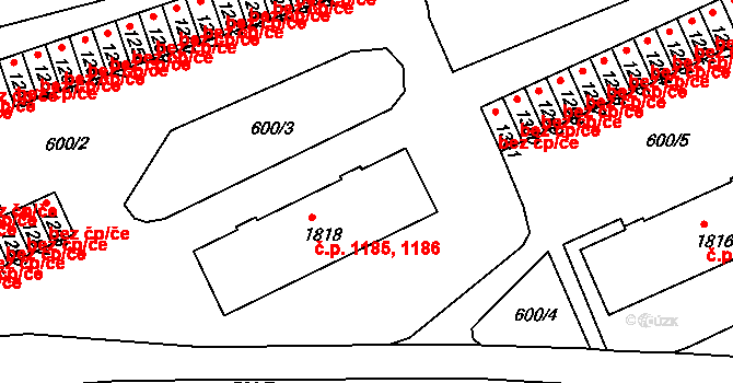 Vlašim 1185,1186 na parcele st. 1818 v KÚ Vlašim, Katastrální mapa