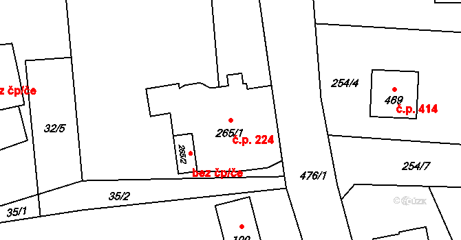 Heřmanice 224, Ostrava na parcele st. 265/1 v KÚ Heřmanice, Katastrální mapa