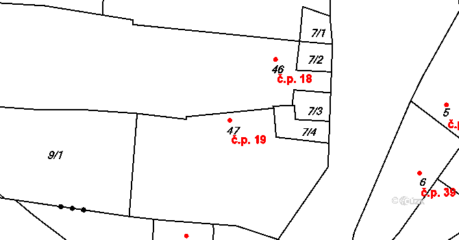 Cerhonice 19 na parcele st. 47 v KÚ Cerhonice, Katastrální mapa