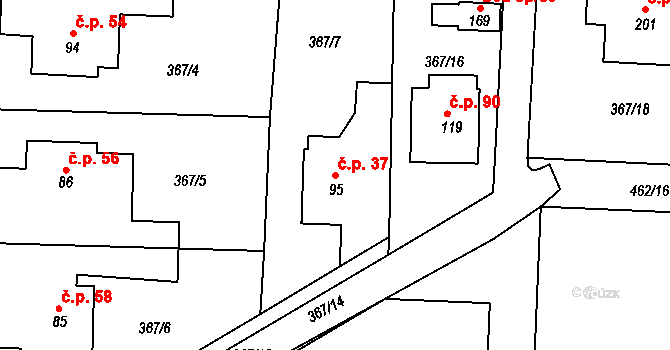 Vatín 37 na parcele st. 95 v KÚ Vatín, Katastrální mapa