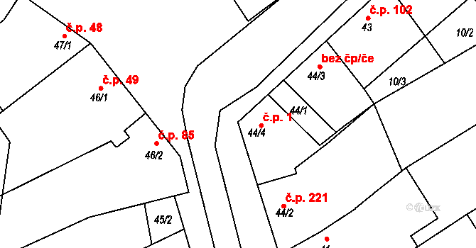 Vážany 1 na parcele st. 44/4 v KÚ Vážany u Vyškova, Katastrální mapa