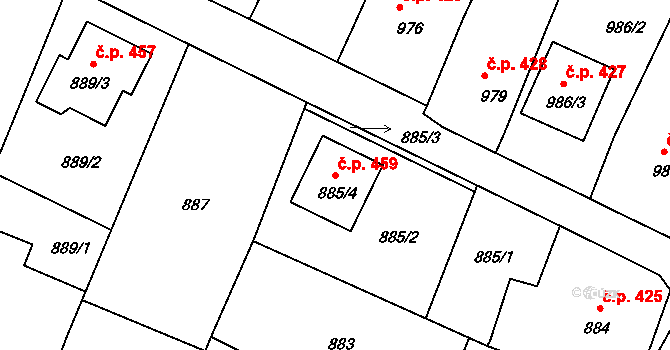 Bylnice 459, Brumov-Bylnice na parcele st. 885/4 v KÚ Bylnice, Katastrální mapa
