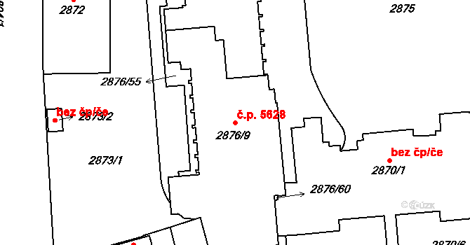 Jihlava 5628 na parcele st. 2876/9 v KÚ Jihlava, Katastrální mapa