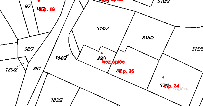 Čížová 39976301 na parcele st. 29/1 v KÚ Topělec, Katastrální mapa