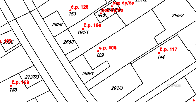 Hrádek na Vlárské dráze 105, Slavičín na parcele st. 129 v KÚ Hrádek na Vlárské dráze, Katastrální mapa