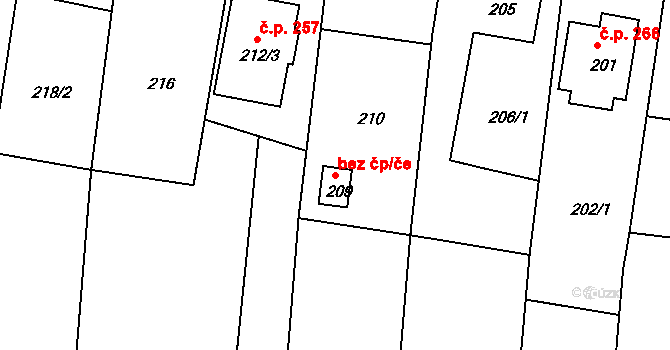 Lípa 41198301 na parcele st. 209 v KÚ Lípa nad Dřevnicí, Katastrální mapa