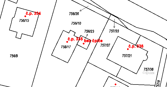 Srubec 41621301 na parcele st. 756/23 v KÚ Srubec, Katastrální mapa