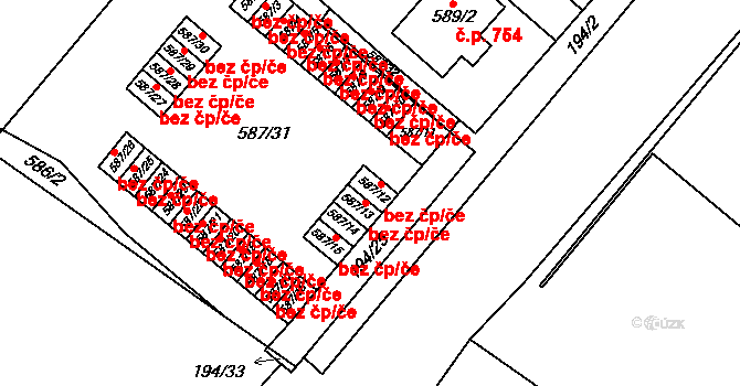Praha 42625301 na parcele st. 587/12 v KÚ Ďáblice, Katastrální mapa