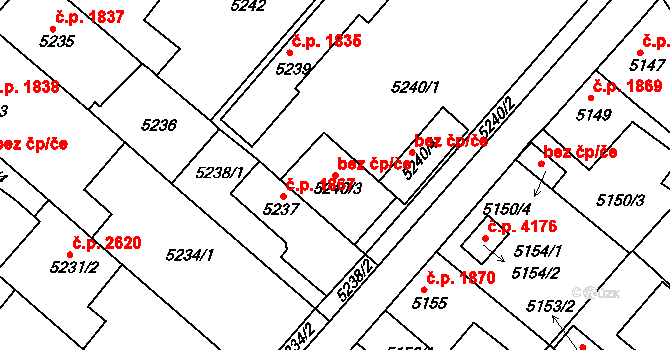 Mělník 43464301 na parcele st. 5240/3 v KÚ Mělník, Katastrální mapa