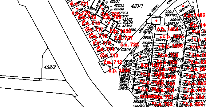 Ráj 712, Karviná na parcele st. 423/2 v KÚ Ráj, Katastrální mapa