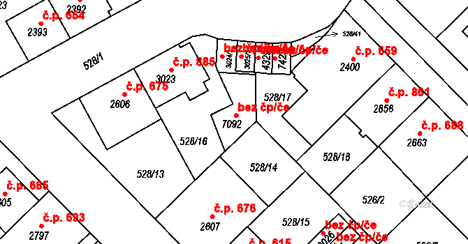 Třebíč 44135301 na parcele st. 7092 v KÚ Třebíč, Katastrální mapa