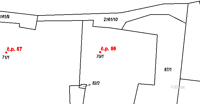 Bohdanovice 56, Jakartovice na parcele st. 70/1 v KÚ Bohdanovice, Katastrální mapa