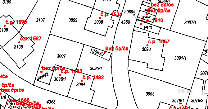Teplice 45133301 na parcele st. 3095/2 v KÚ Teplice, Katastrální mapa