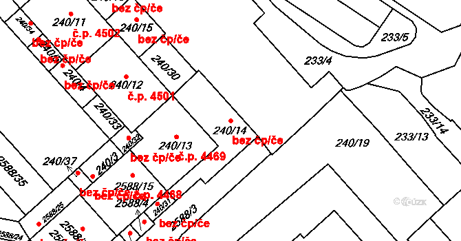 Chomutov 45295301 na parcele st. 240/14 v KÚ Chomutov I, Katastrální mapa