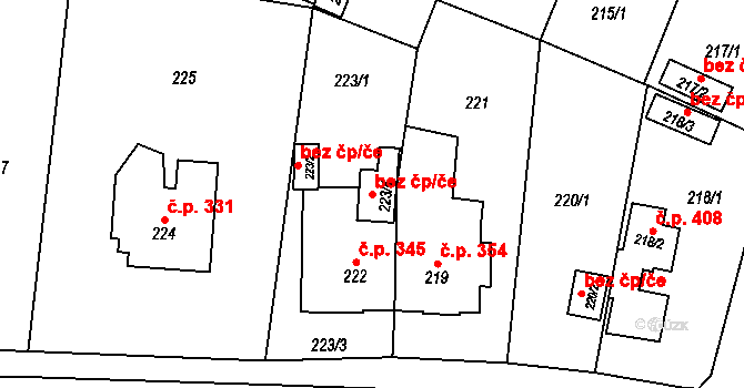 Plzeň 46525301 na parcele st. 223/4 v KÚ Újezd, Katastrální mapa