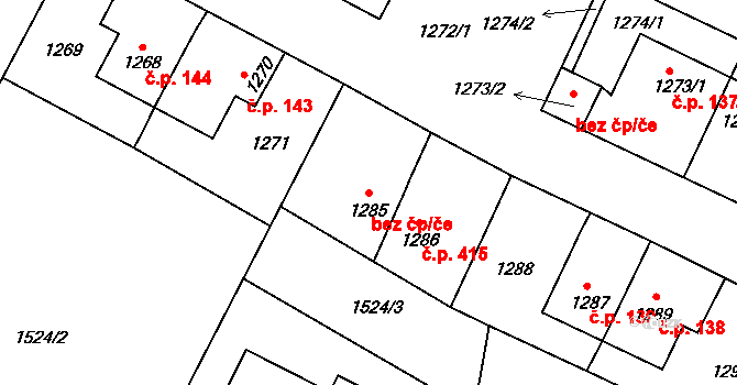 Komárov 46985301 na parcele st. 1285 v KÚ Komárov u Hořovic, Katastrální mapa