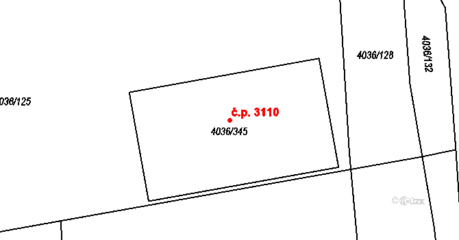 Horní Počernice 3110, Praha na parcele st. 4036/345 v KÚ Horní Počernice, Katastrální mapa