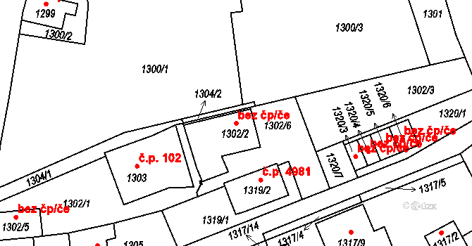 Jablonec nad Nisou 48628301 na parcele st. 1302/2 v KÚ Mšeno nad Nisou, Katastrální mapa