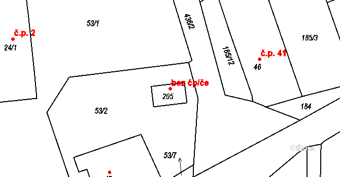 Lazsko 49100301 na parcele st. 205 v KÚ Lazsko, Katastrální mapa
