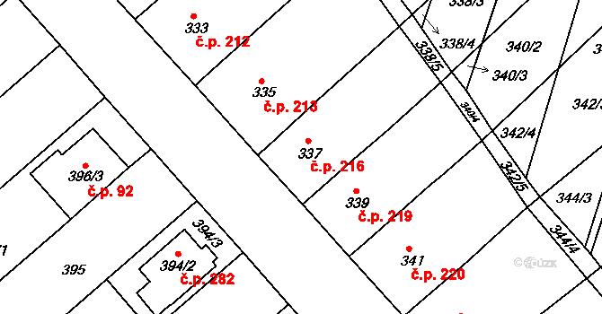 Vícemilice 216, Bučovice na parcele st. 337 v KÚ Vícemilice, Katastrální mapa
