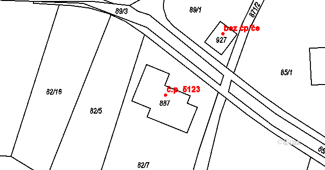 Kokonín 5123, Jablonec nad Nisou na parcele st. 887 v KÚ Kokonín, Katastrální mapa