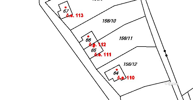 Klíny 111 na parcele st. 65 v KÚ Klíny I, Katastrální mapa