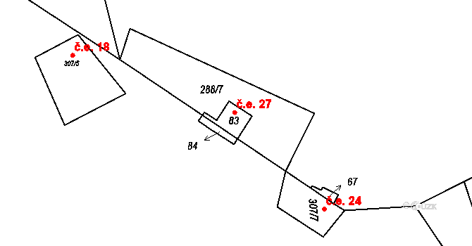 Výsonín 27, Lukavice na parcele st. 83 v KÚ Výsonín, Katastrální mapa