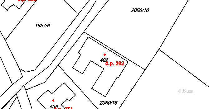 Tísek 262 na parcele st. 402 v KÚ Tísek, Katastrální mapa