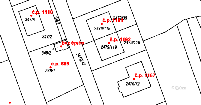 Třemošná 1192 na parcele st. 2479/119 v KÚ Třemošná, Katastrální mapa
